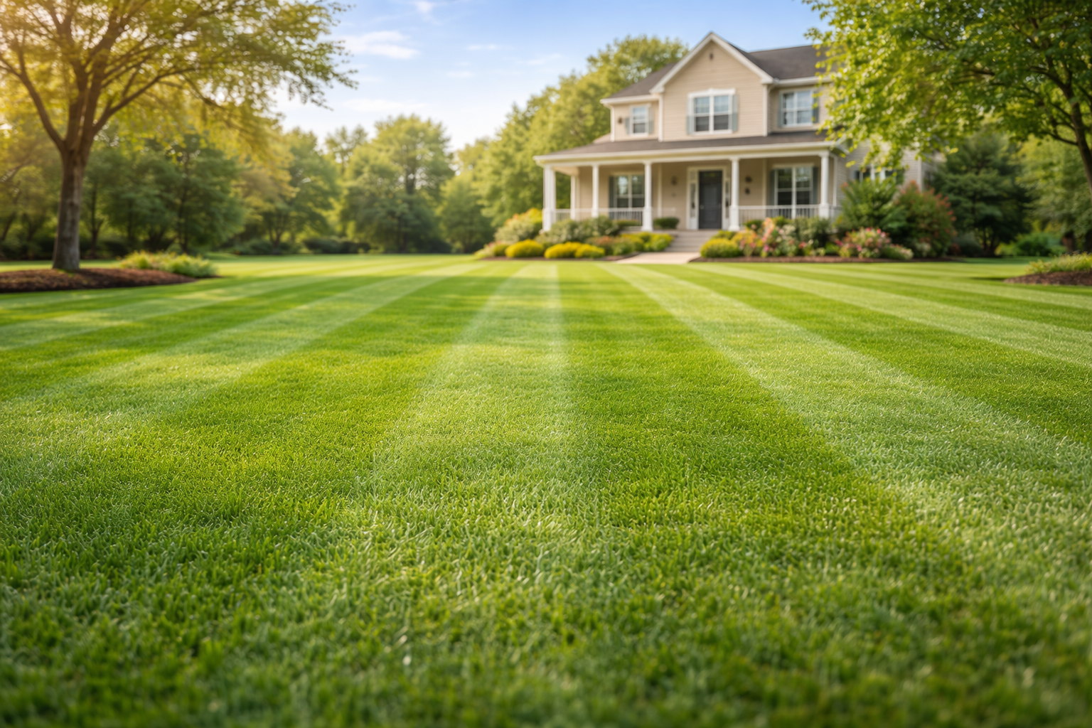 Healthy front lawn and home